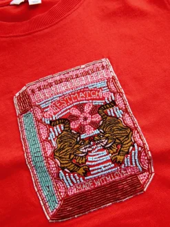 Rood - Embellished Match Box Short Sleeve Crew Neck Top