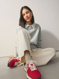 Rood - Forever Comfort® Leather Jogger Lace Up Trainers