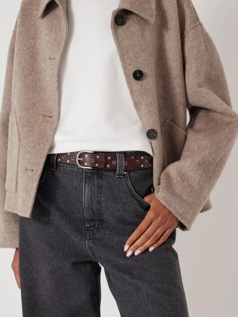 Rood - Hush Leather Studded Eyelet Belt
