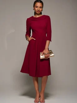 Rood - Jolie Moi Roll Neck Fit & Flare Midi Dress