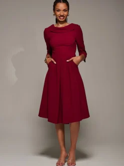 Rood - Jolie Moi Roll Neck Fit & Flare Midi Dress