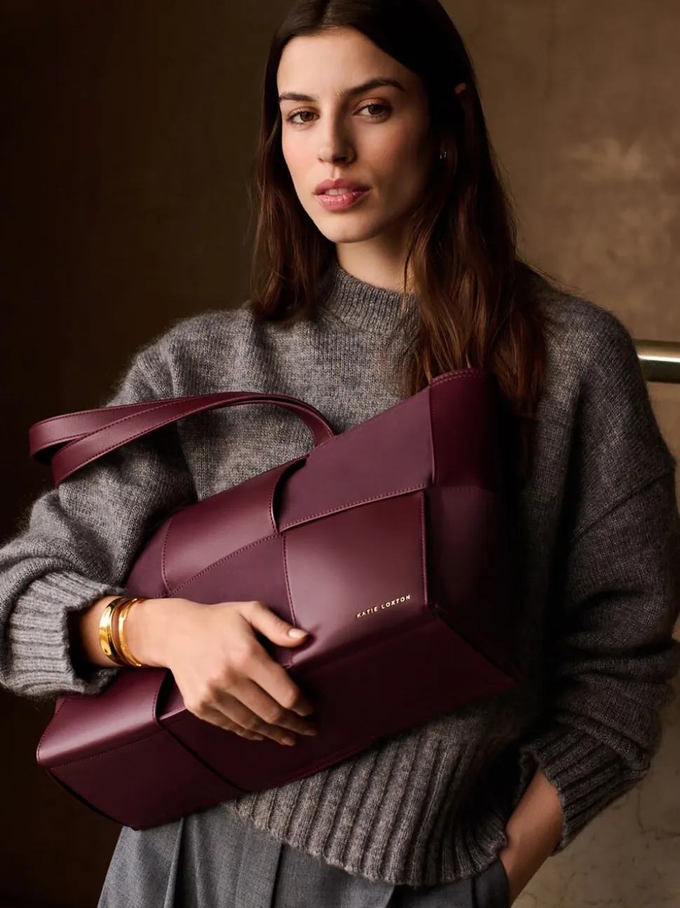 Rood - Katie Loxton Taya Woven Faux Suede Tote Bag