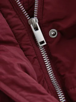 Rood - Lange regenbestendige gewatteerde jas