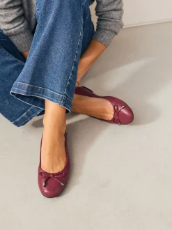 Rood - Leren Ballerina's met ronde neus