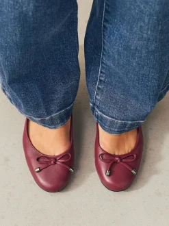 Rood - Leren Ballerina's met ronde neus