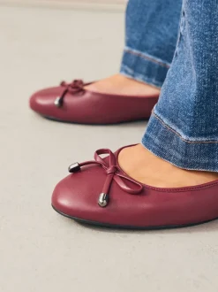 Rood - Leren Ballerina's met ronde neus