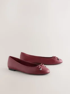 Rood - Leren Ballerina's met ronde neus