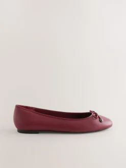 Rood - Leren Ballerina's met ronde neus