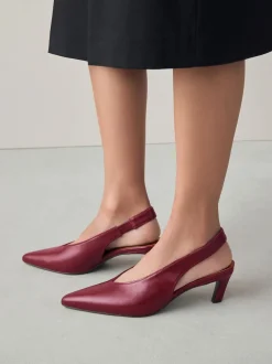 Rood - Leren puntige teen slingback hakken