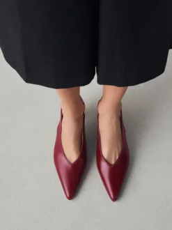 Rood - Leren puntige teen slingback hakken