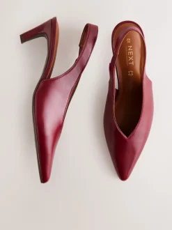 Rood - Leren puntige teen slingback hakken