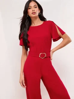 Rood - Lipsy Hardware Belted Short Sleeve Jumpsuit