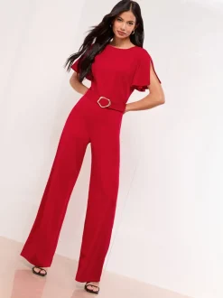 Rood - Lipsy Hardware Belted Short Sleeve Jumpsuit