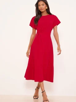 Rood - Lipsy midi-jurk met knoop aan de zijkant