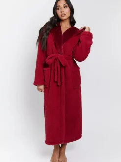 Rood - Loungeable Christmas Sherpa Maxi Dressing Gown with Luxury Fleece Lined Hood