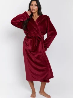 Rood - Loungeable Christmas Ribbon Trim Luxury Fleece Hooded Maxi Robe