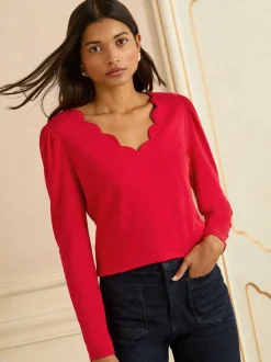 Rood - Love & Roses - Jersey top met lange mouwen en geschulpte V-hals