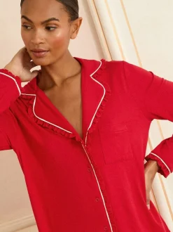 Rood - Love & Roses Button Down Pyjamas Set
