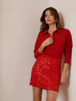 Rood - Mini-rok met lovertjes