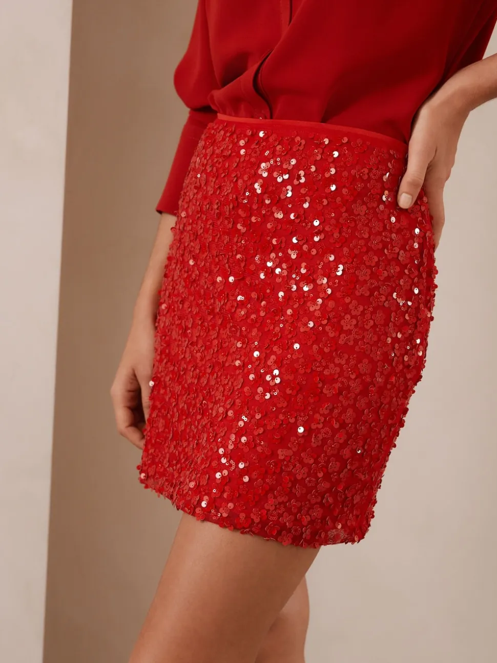 Rood - Mini-rok met lovertjes