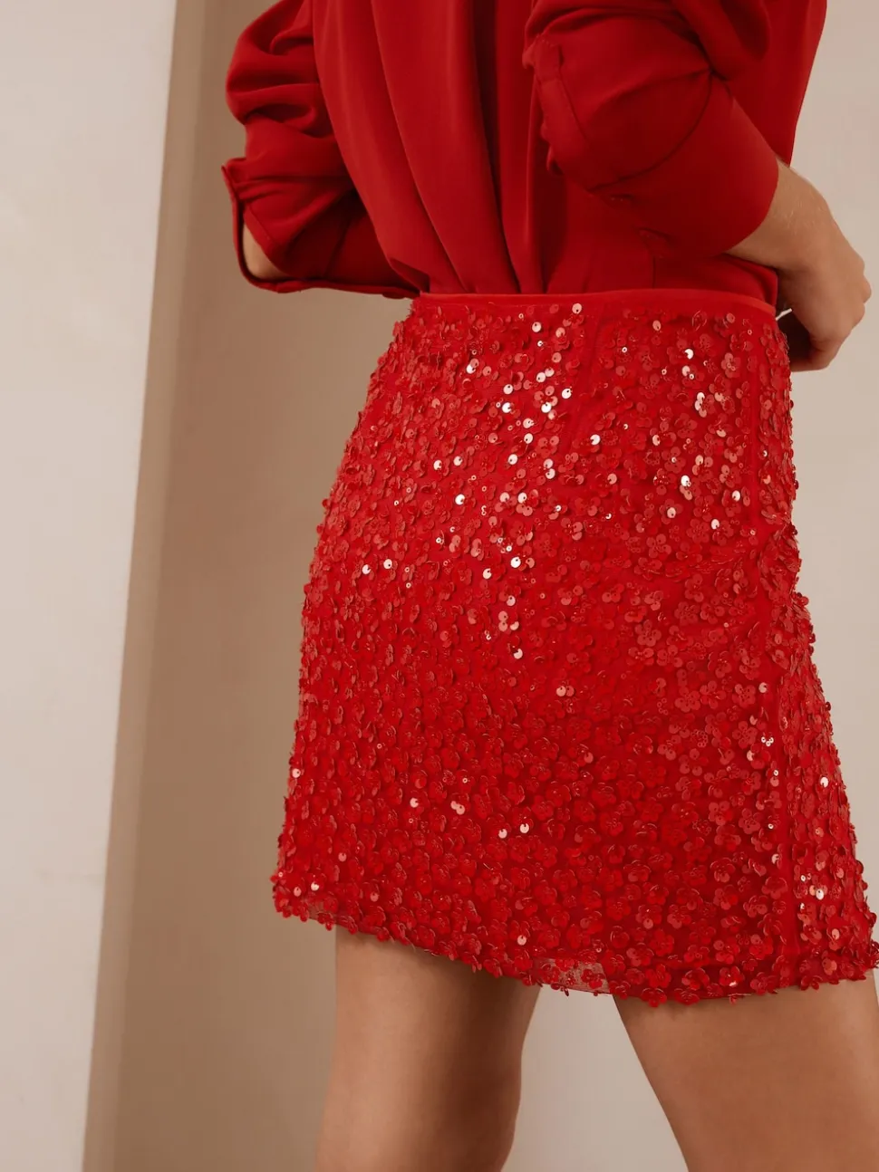Rood - Mini-rok met lovertjes