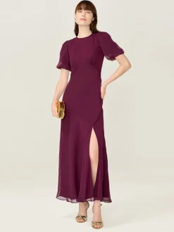 Rood - Omnes Nola Chiffon Puff Sleeve Side Slit Maxi Dress