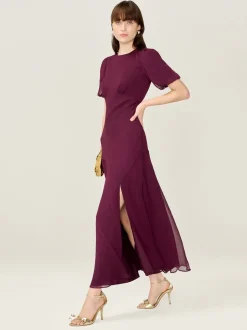 Rood - Omnes Nola Chiffon Puff Sleeve Side Slit Maxi Dress