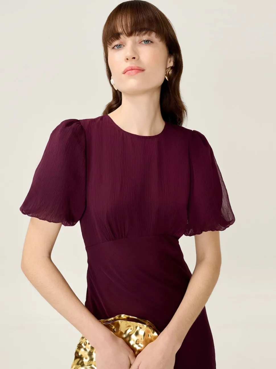 Rood - Omnes Nola Chiffon Puff Sleeve Side Slit Maxi Dress
