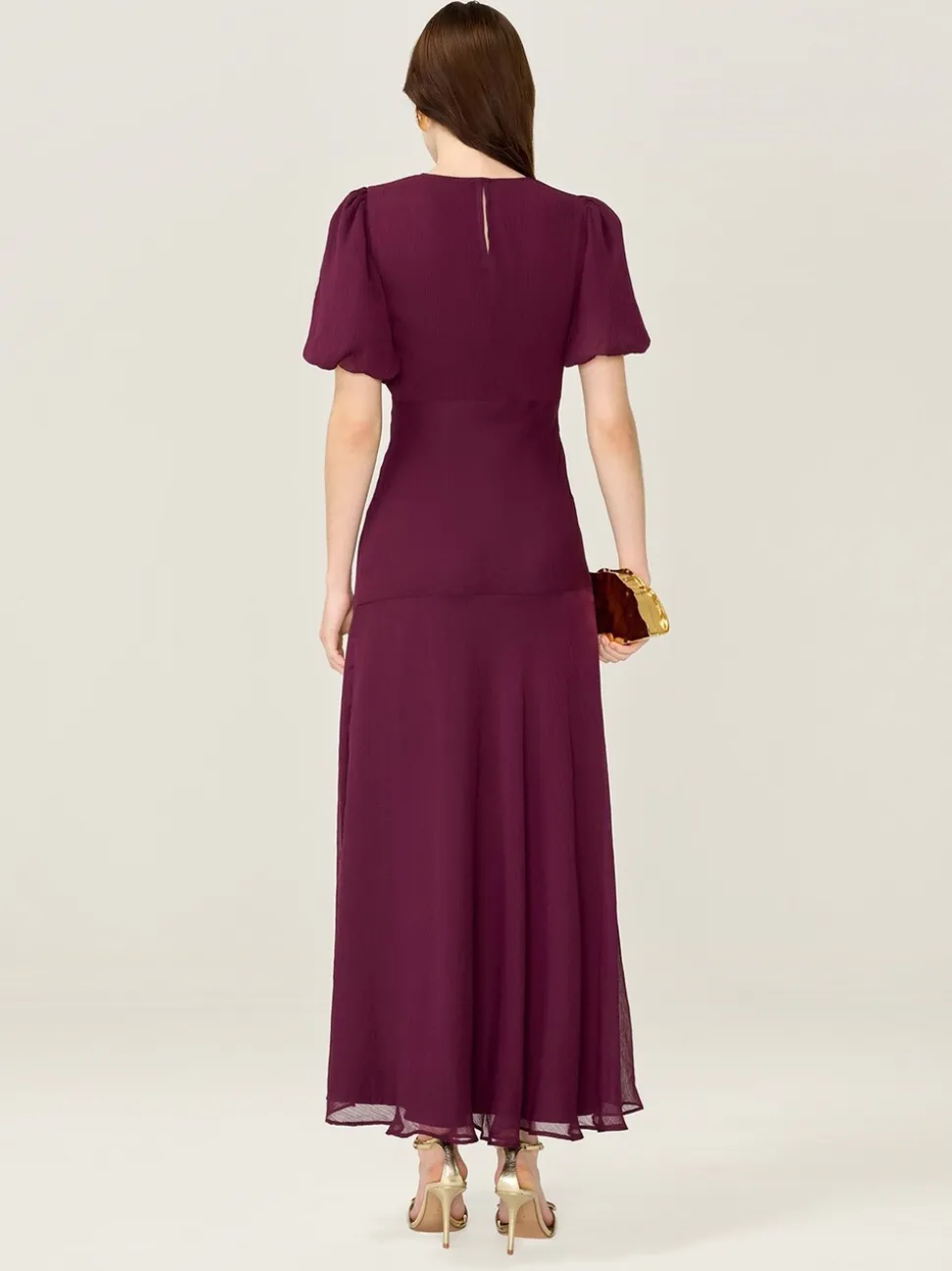 Rood - Omnes Nola Chiffon Puff Sleeve Side Slit Maxi Dress