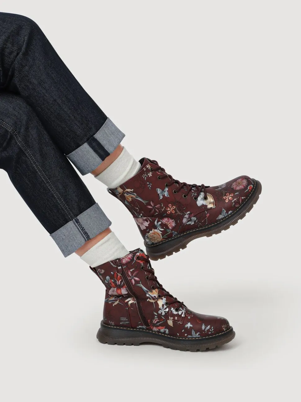 Rood - Pavers Lace Up Floral Boots