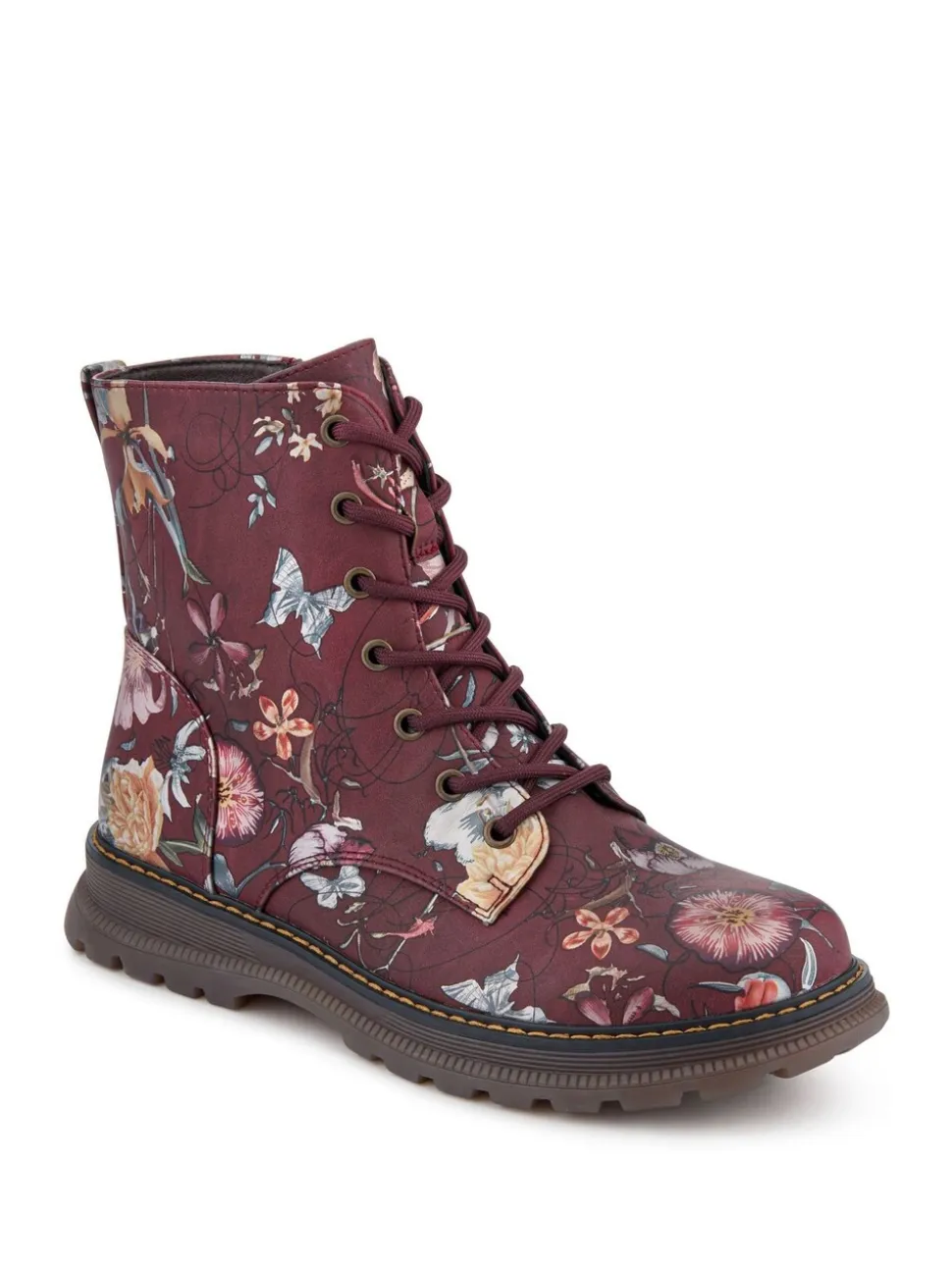 Rood - Pavers Lace Up Floral Boots