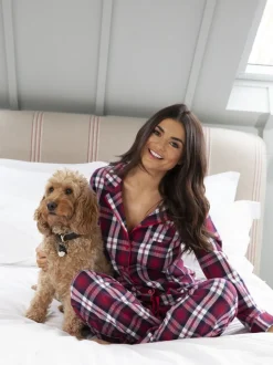 Rood - Pour Moi geschenkset van behaaglijke geborsteld katoenen pyjama met ruit