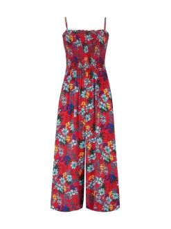 Rood - Pour Moi strandjumpsuit met halflange pijpen en aangrimpeld lijfje
