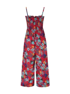Rood - Pour Moi strandjumpsuit met halflange pijpen en aangrimpeld lijfje