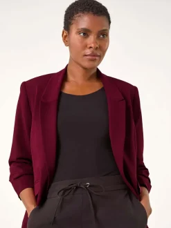 Rood - Roman blazer met ruches aan de mouwen en stretchy