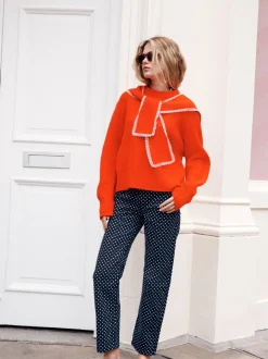 Rood - Scarf Layer Lace Trim Knitted Jumper