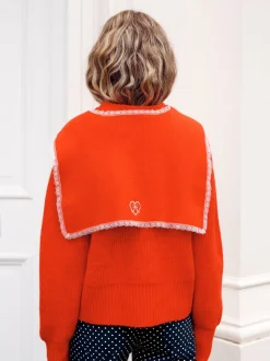 Rood - Scarf Layer Lace Trim Knitted Jumper