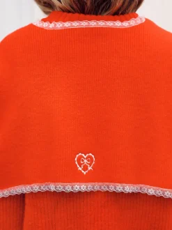 Rood - Scarf Layer Lace Trim Knitted Jumper
