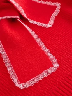 Rood - Scarf Layer Lace Trim Knitted Jumper
