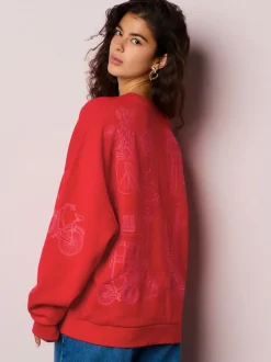 Rood - Sweatshirt met borduursel