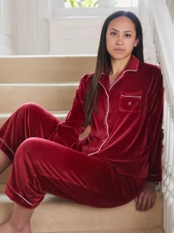 Rood - The Little Tailor luxe kerstpyjama van zacht aanvoelend velours