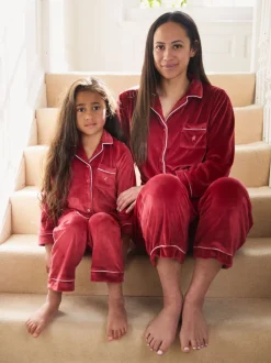 Rood - The Little Tailor luxe kerstpyjama van zacht aanvoelend velours