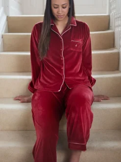 Rood - The Little Tailor luxe kerstpyjama van zacht aanvoelend velours