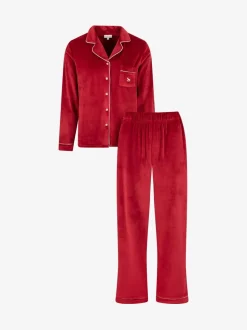 Rood - The Little Tailor luxe kerstpyjama van zacht aanvoelend velours