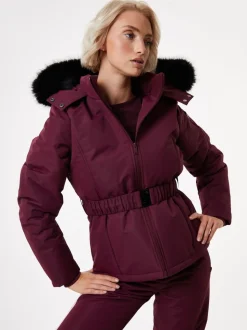 Rood - Threadbare - Gewatteerde ski-jas met riem