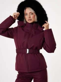 Rood - Threadbare - Gewatteerde ski-jas met riem
