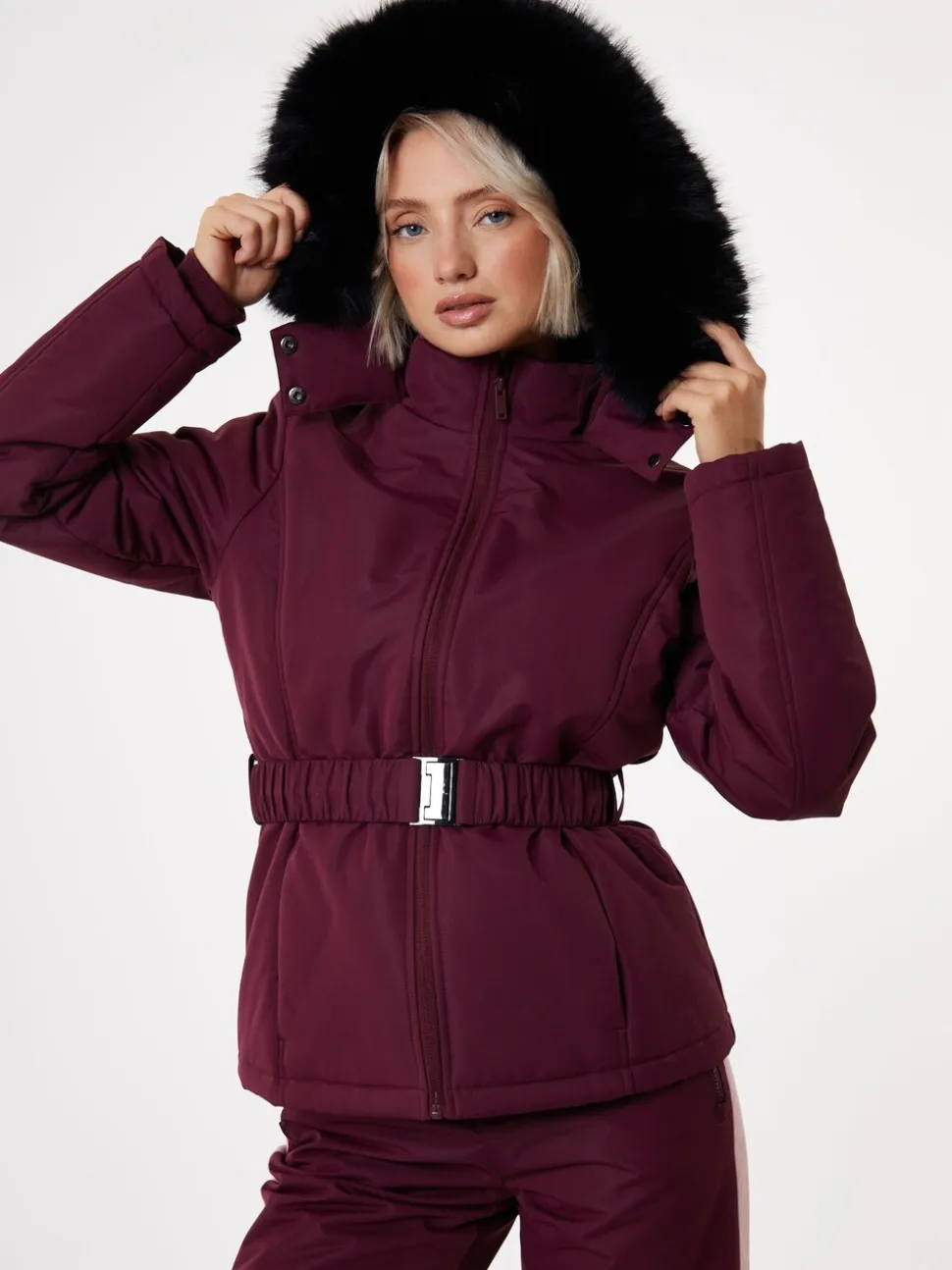 Rood - Threadbare - Gewatteerde ski-jas met riem