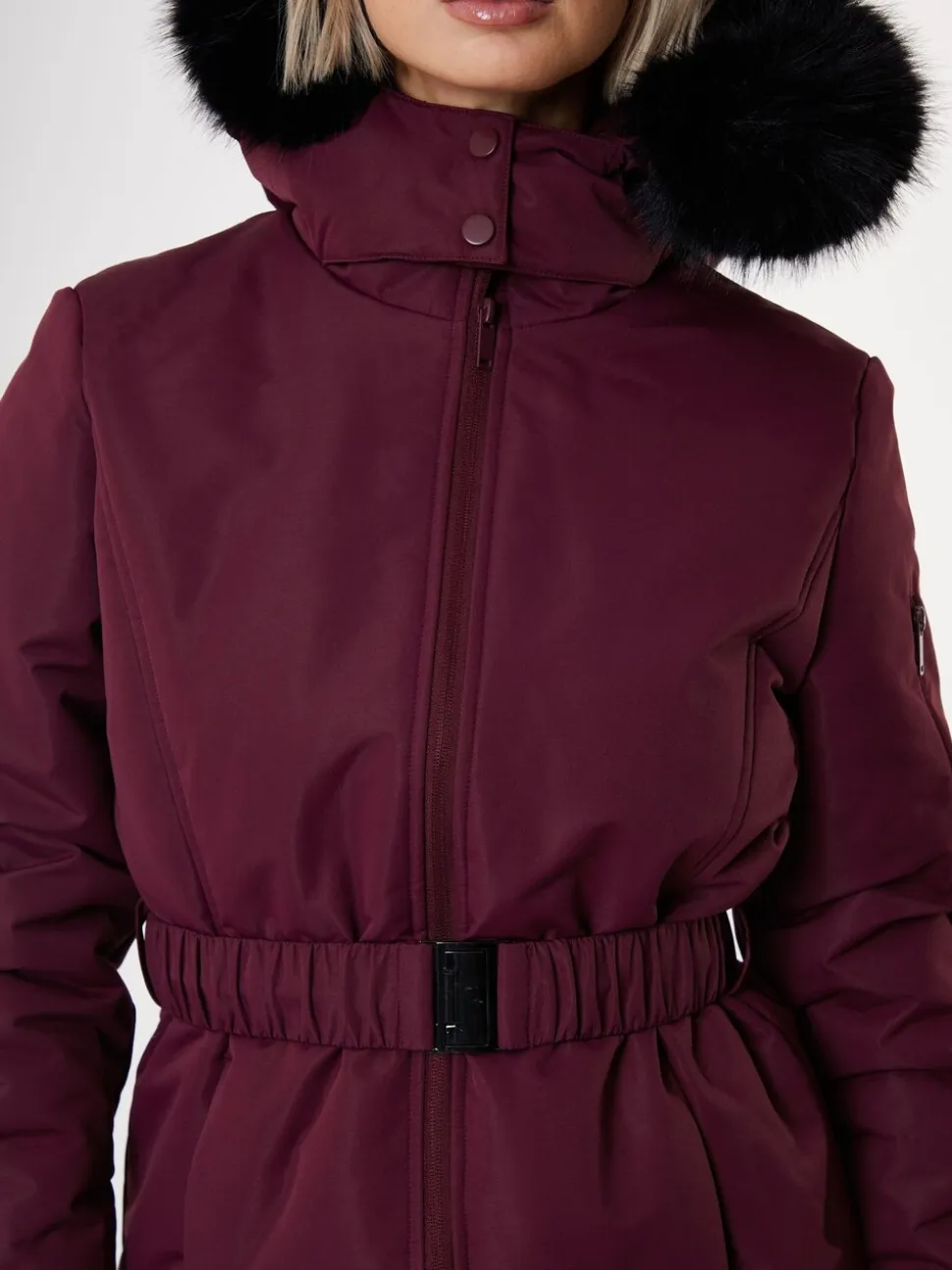 Rood - Threadbare - Gewatteerde ski-jas met riem