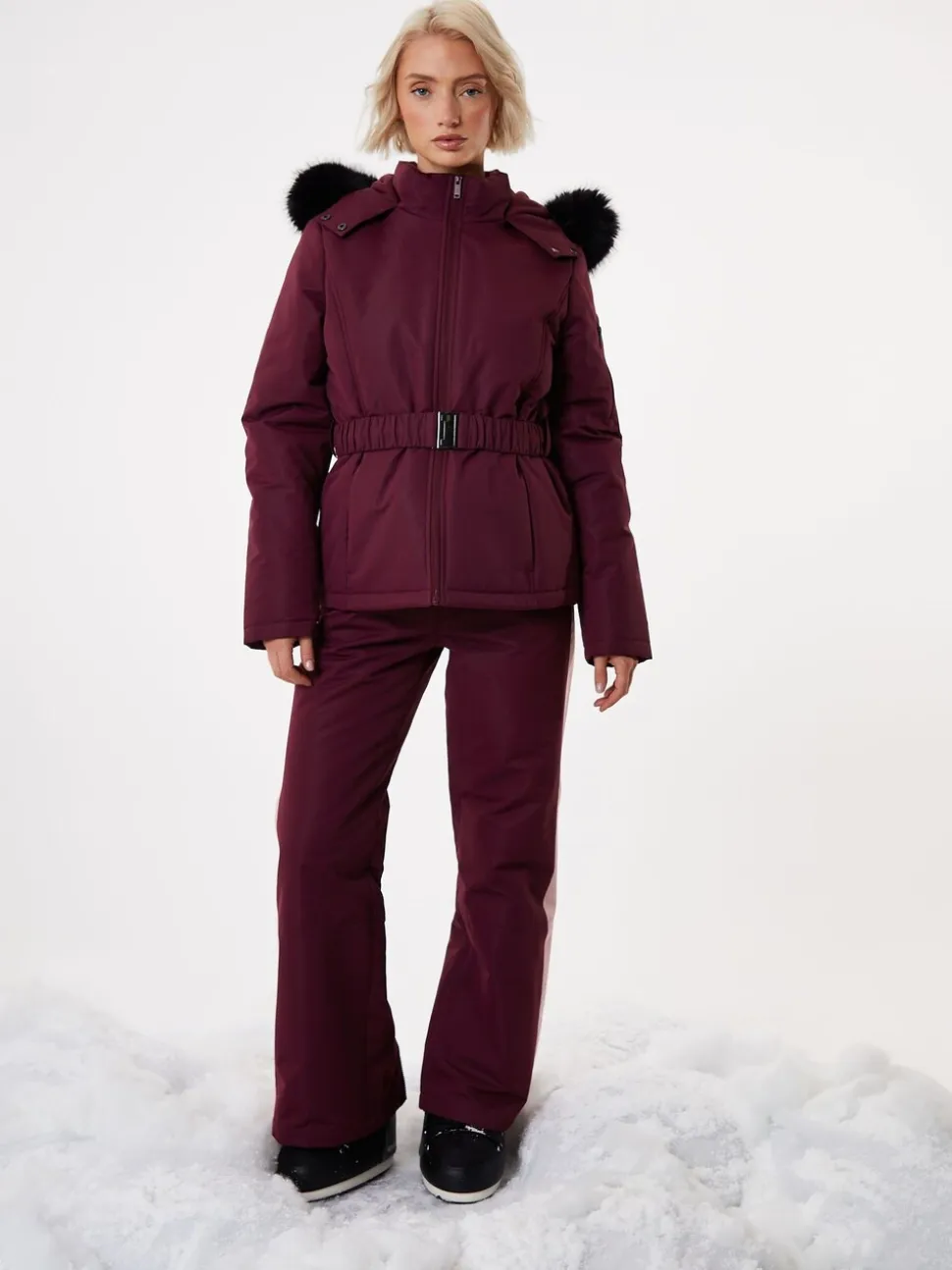 Rood - Threadbare - Gewatteerde ski-jas met riem