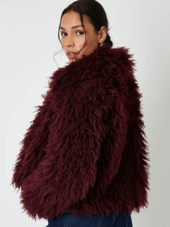 Rood - Threadbare Collared Faux Fur Coat